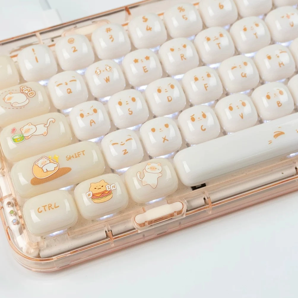 MAIMOOO Cute Cat MOG Jelly Keycap PC Material Kawaii Steamed Bun Shape Smooth Ceramic Texture Keycaps for Mechanical Keyboard