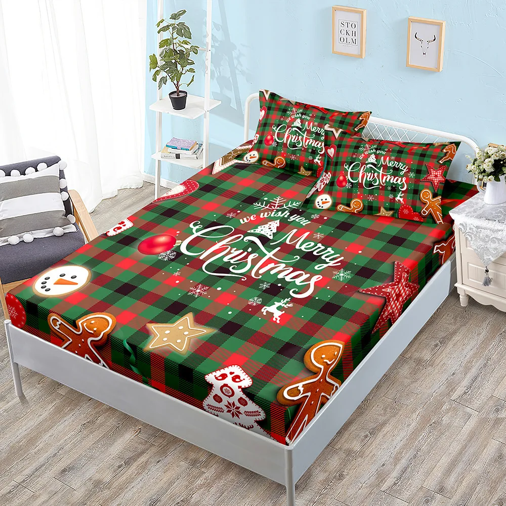 

Santa Claus Printed Bed Sheets Snowflakes Christmas Trees Elk Elastic Bands Bed Sheet Pillowcases Home Decor Fashion Bedding