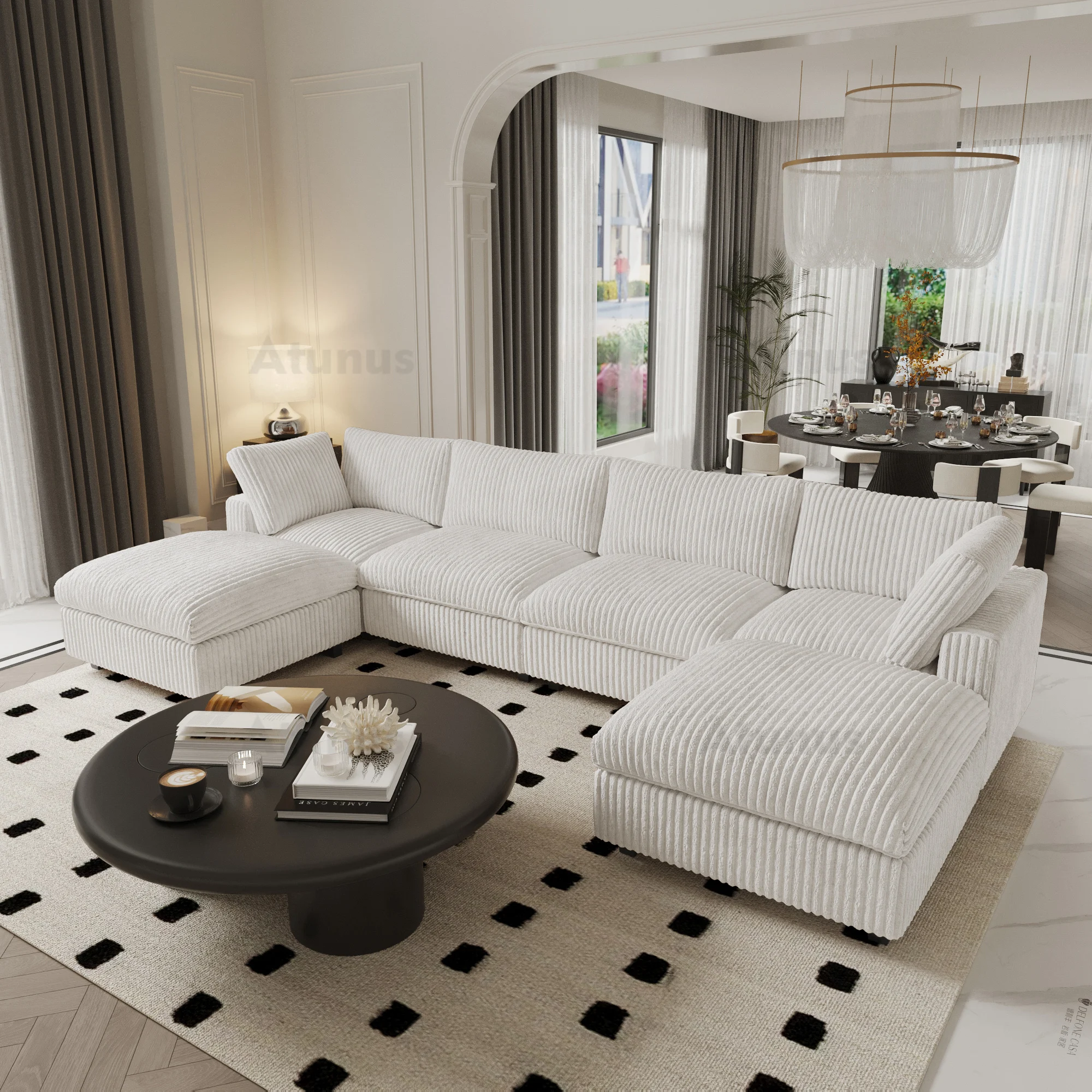 

ATUNUS USA in Stock Drop Shipping Cloud Sofa Living Room Furniture White Corduroy Modular Sectional Couch Sofa Set