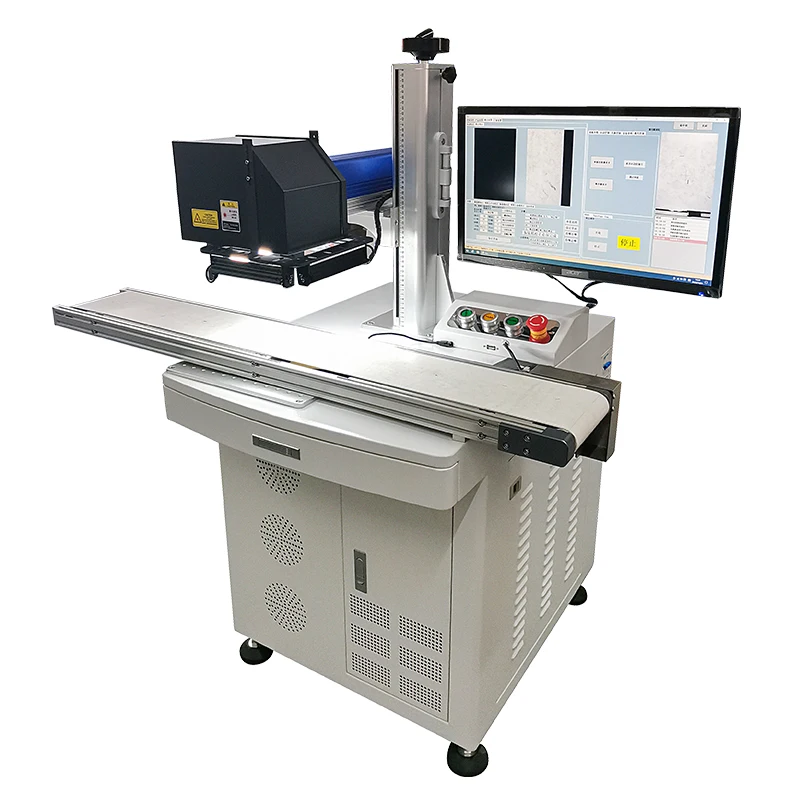 20w 30w ccd fiber visual positioning la ser marking machine with conveyor belt