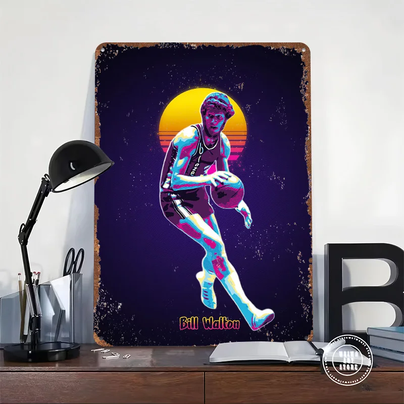 Bill Walton Retro Basketball Art Printed Posters Customizable Wall Art Retro Vintage Metal Tin Signs for Home Room Office Decor