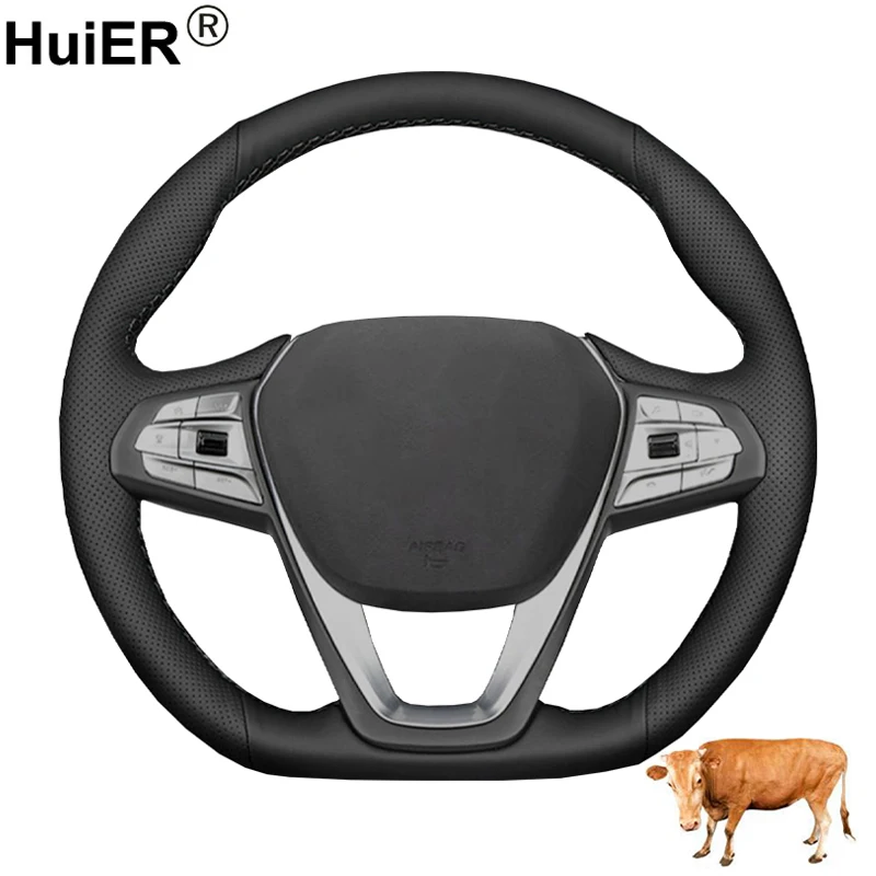 Cow True Leather Hand Sewing Car Steering Wheel Cover For Changan Chana CS85 2019 - 2023 Cowhide Protector Wrap Protector Case