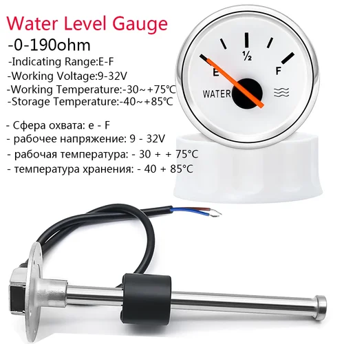 Imagen 2 del producto Medidor de nivel de agua Sensor de nivel de agua 52mm indicador de nivel de agua con luz roja 100-500mm 0-190 Ohm Sensor 12V24V personalizado