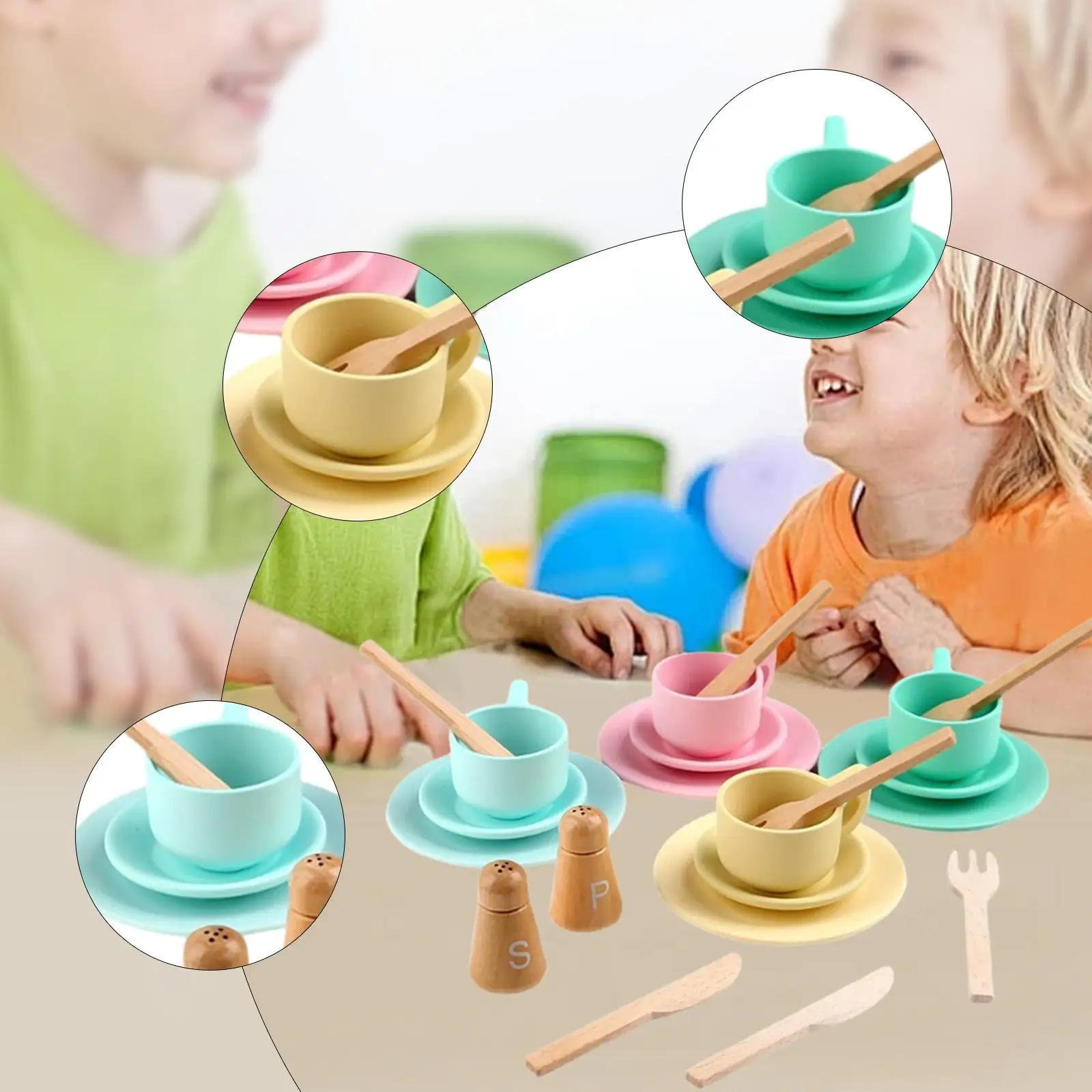 木のおもちゃの皿、食器、ライフスキルプレイ食器子供用、用