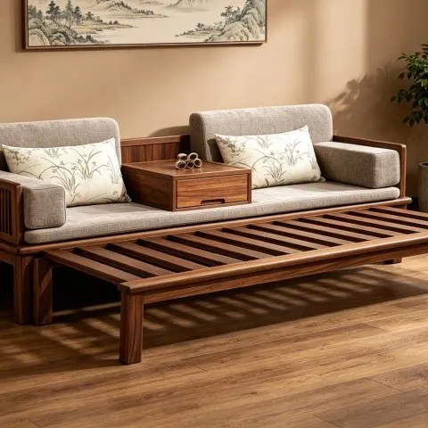 New Chinese Wenge Wood Luohan Bed Daybed Sliding Sofa Tatami Living Room Zen Furniture
