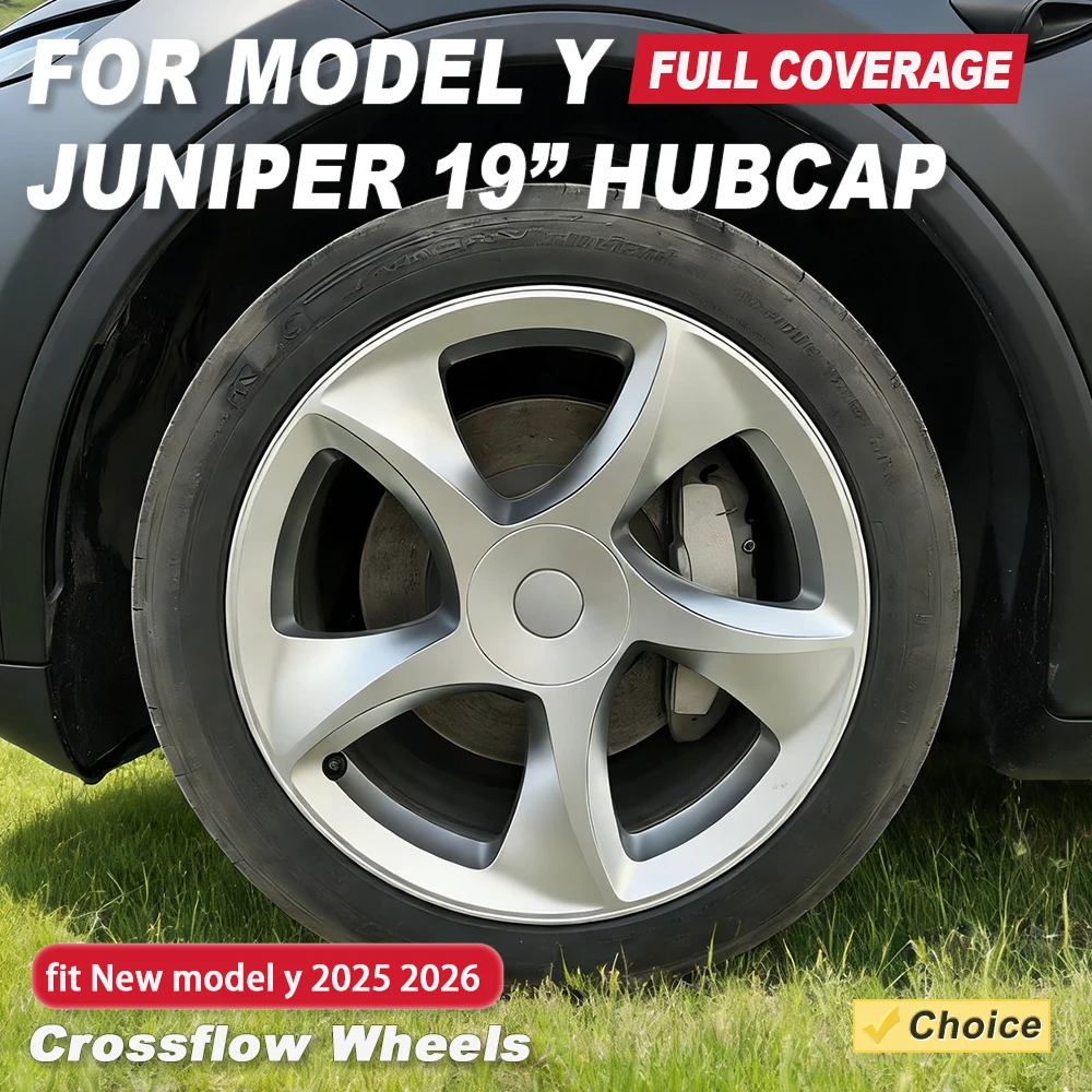 

Комплект из 4 колпаков для Tesla Model Y Juniper, 19 дюймов, AWD, с перекрестным узором, высокопроизводительные, заменяющие оригинальные, на весь обод, автомобильные аксессуары, 2025 год