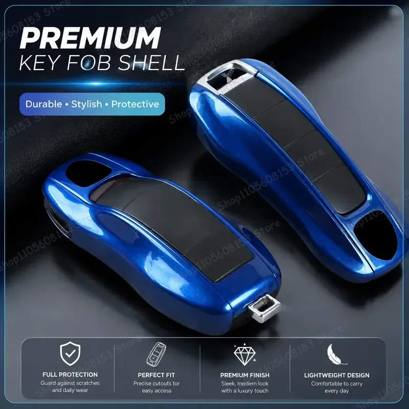 For Porsche Cayenne Macan 911 718 Key Case Ring Sapphire Blue Car Key Organizer Accessory Compatible with All Porsche Models