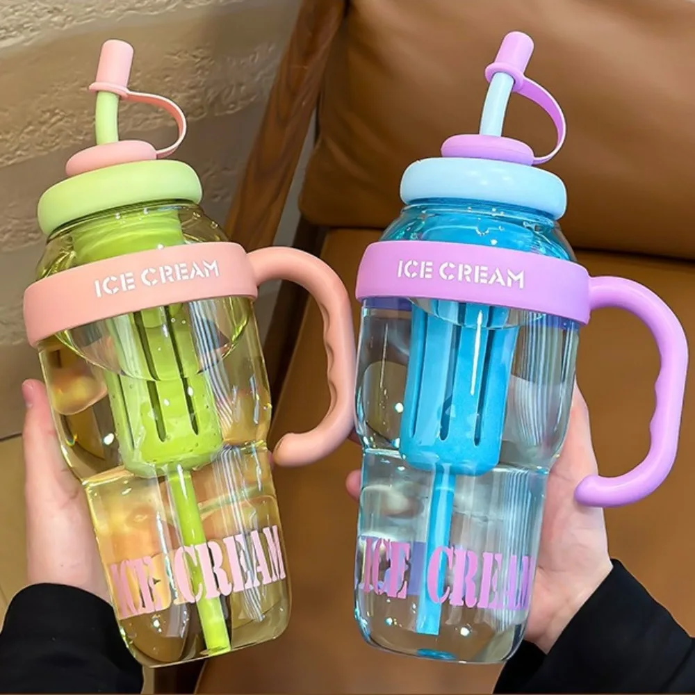 1300ML Large Capacity Plastic Water Bottle Cute Portable Children's Plastic Cup with Handle Summer Sports Water Cup with Straw