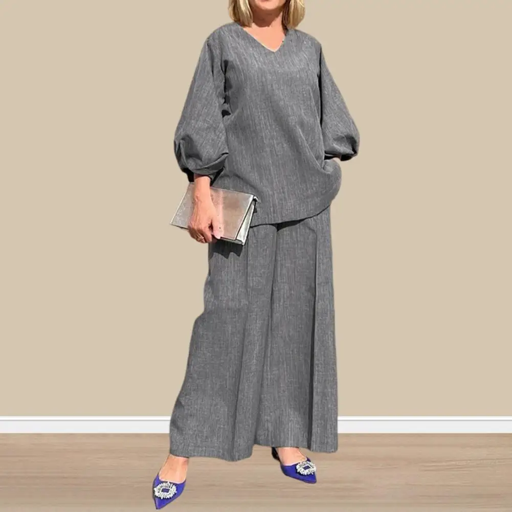 Lightweight V-neck Top Breathable V-neck Women's Suit Loose Pants Set for Spring Autumn Comfortable Pajama Set with Wide-leg