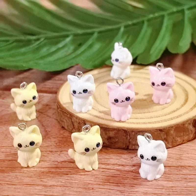 10pcs 3D Kawaii Happy Cat Resin Charms Kitten Animal Pendant For Necklace Earring Keychains DIY Jewelry Accessories view 6