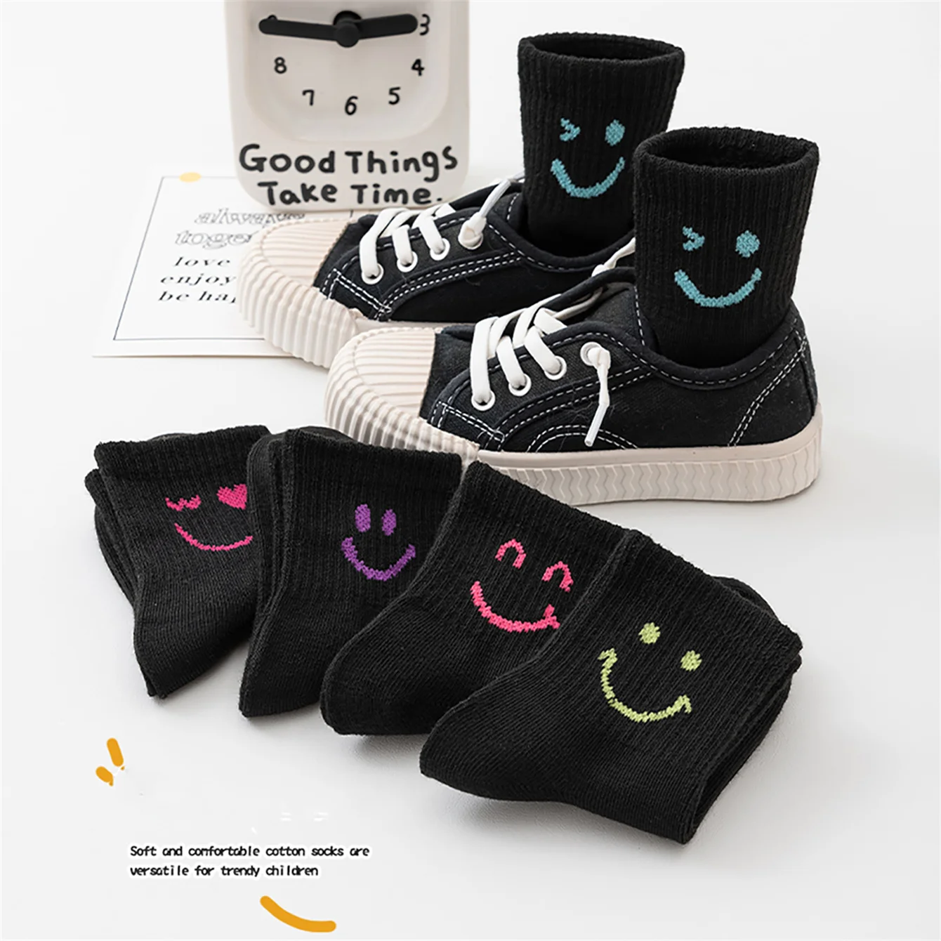 5 أزواج من الجوارب العصرية المصنوعة من قماش الجاكار للتعبير الموسمي للربيع والخريف، جوارب لطيفة، مريحة ومسامية، مناسبة #4