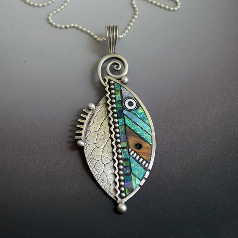 Bohemian Green Leaf Earrings for Women Ethnic Abstract Vintage Silver Color Drop Dangle Earring Oorbellen Pendientes O4D423
