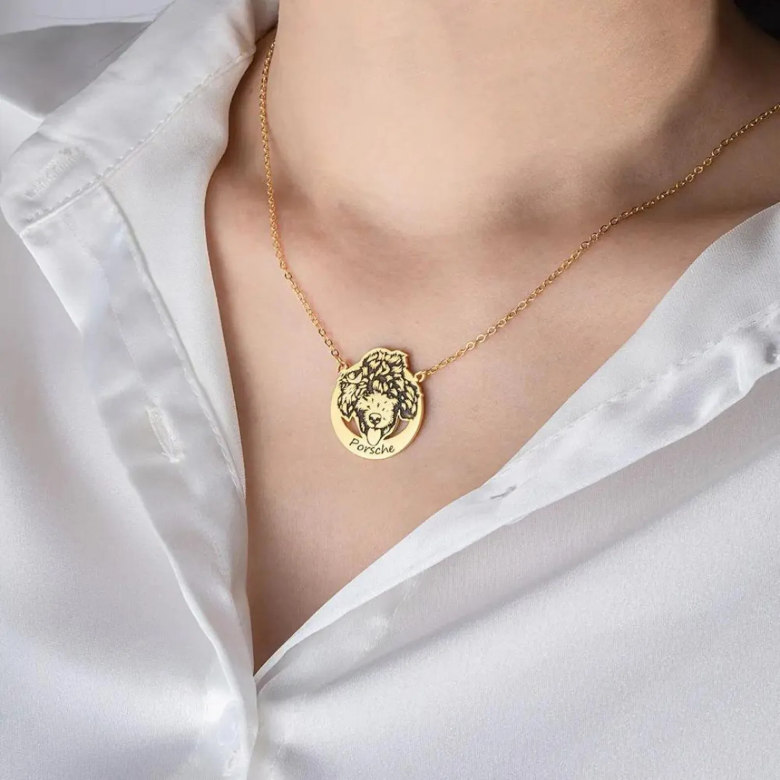 Custom Pet Portrait Name Engraved Necklace Dog Necklace Pet Memorial Jewelry Pet Owner Gift Idea Dog Photo Necklace