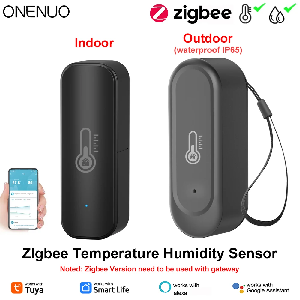 Tuya ZIgbee Indoor or IP65 Waterproof Outdoor Temperature Humidity Sensor Thermometer Compatible For Alexa Google Home Voice