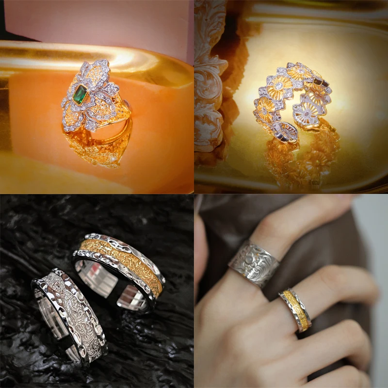 

Hot selling Italian retro lace ring for women Fashion luxury palace style two-color accessories party gift