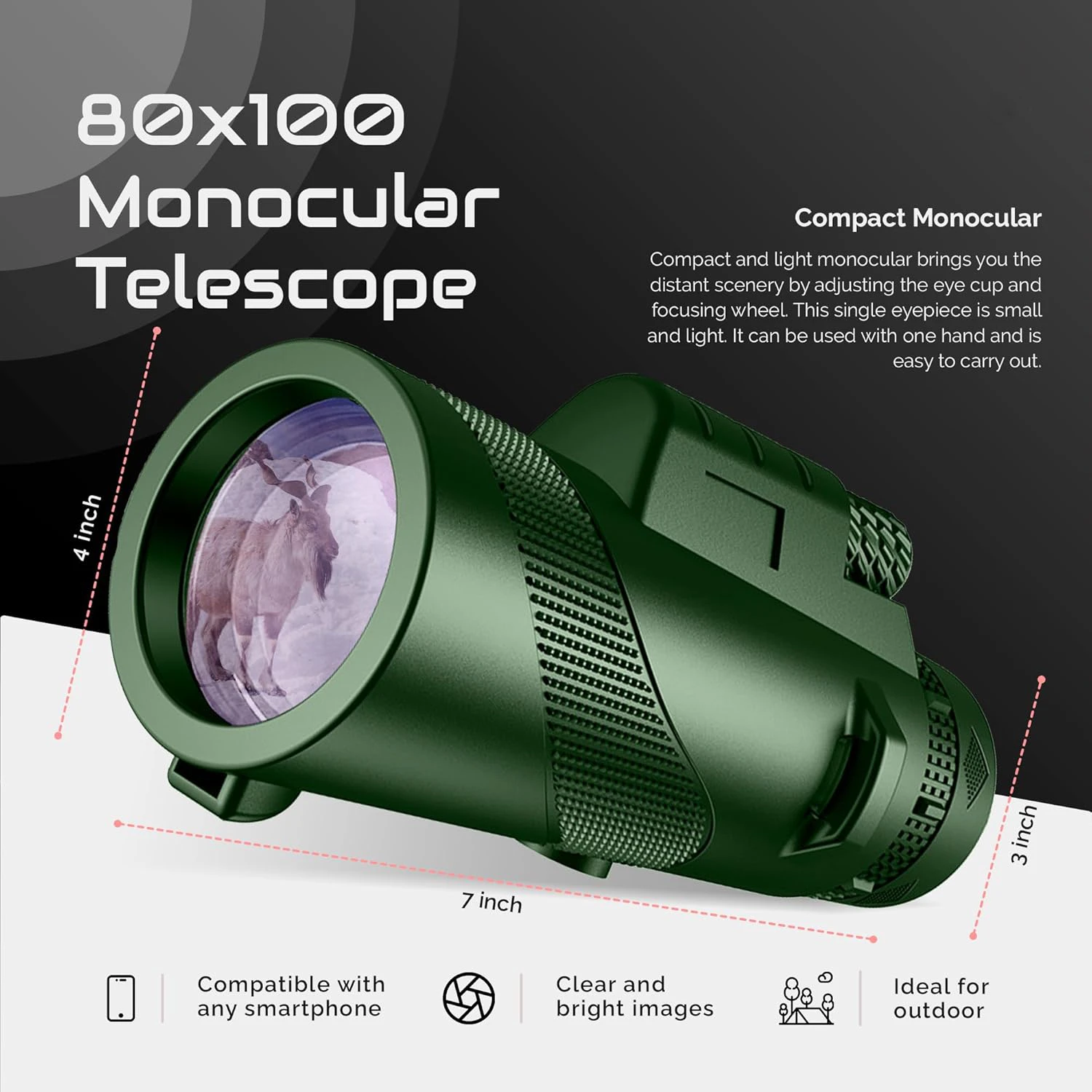 80x100 High-Power Monocular Telescope for Adults - Perfect for Hiking, Hunting, and Stargazing Adventures （2 Color）