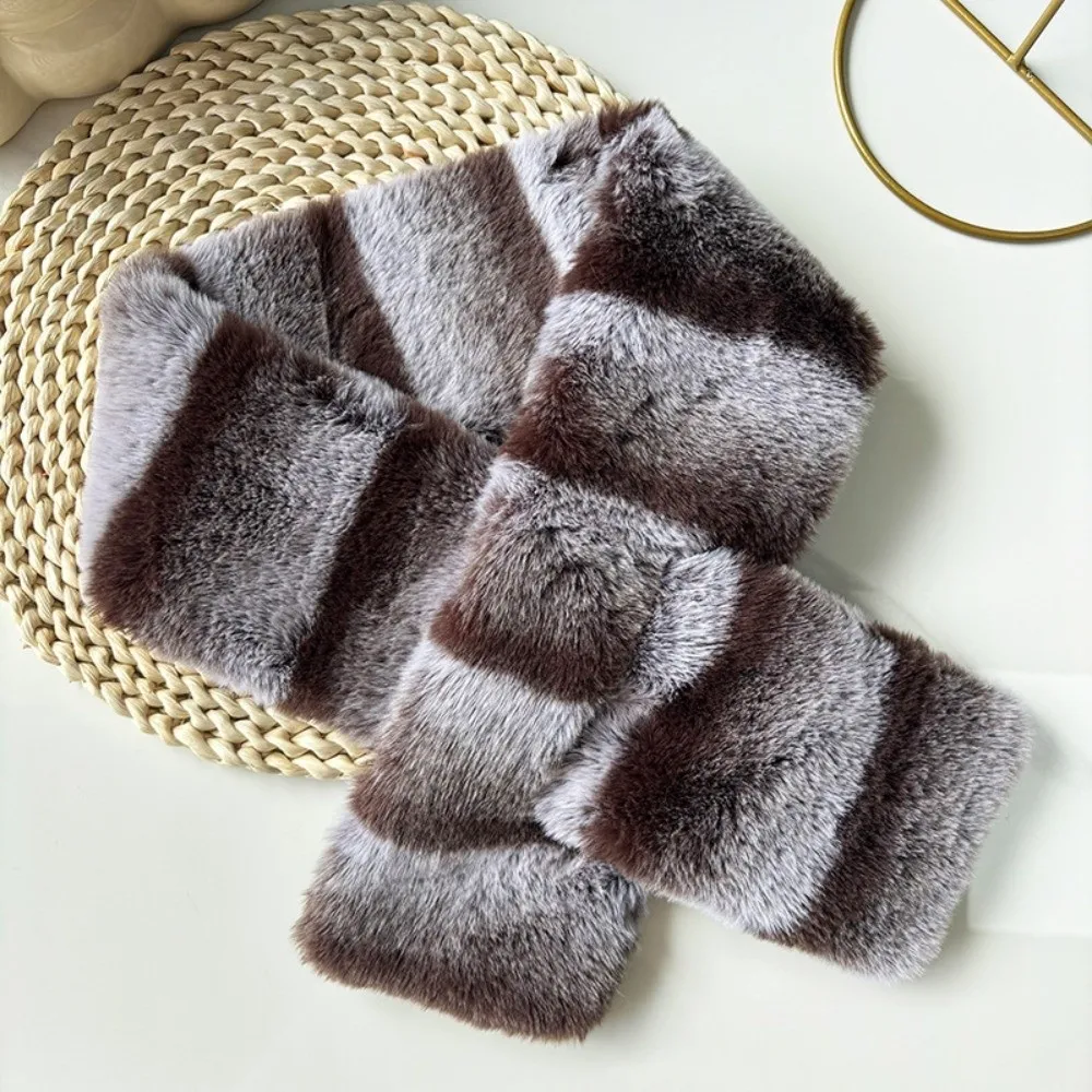 Warm Tippet Thick Plush Cross Scarf Soft Windproof Faux Fur Collar Skin-friendly Thermal Fluffy Muffler Outdoor Travel