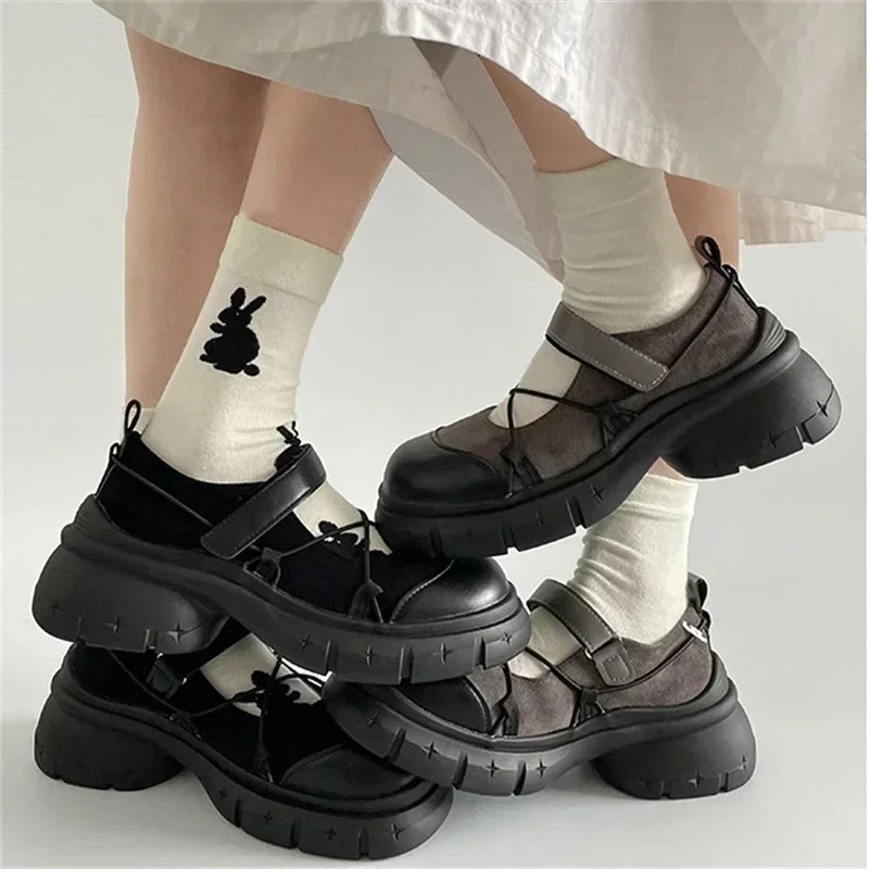 

2026 New Round Toe Mary Janes Women Shoes Non Slip Thick Bottom Retro Height Increasing Platform Shoes Ladies Casual Daily Stree