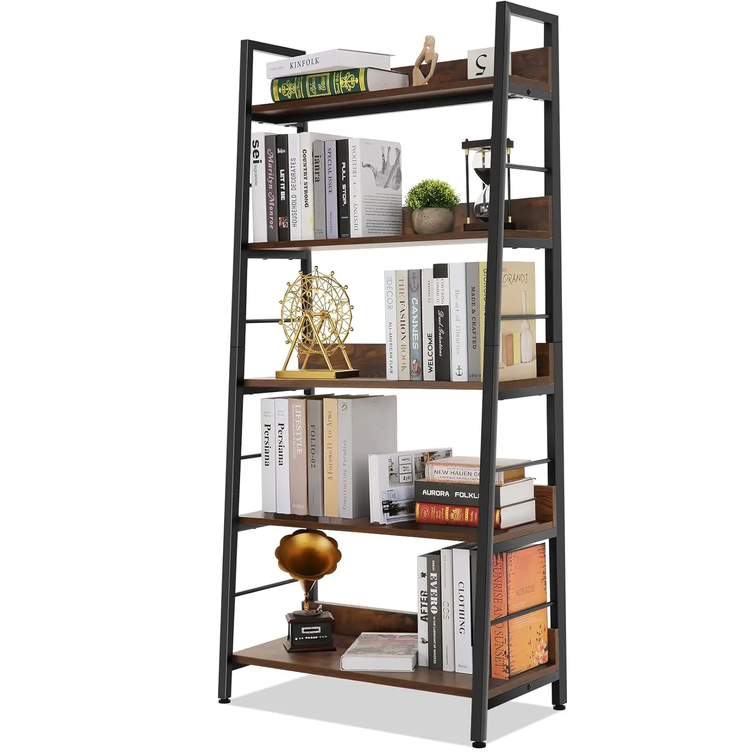 

Bookshelf, Industrial Wood Bookshelves And Bookcases, Ladder Shelf 5 Tier With Metal Frame For Living Room,, Customized