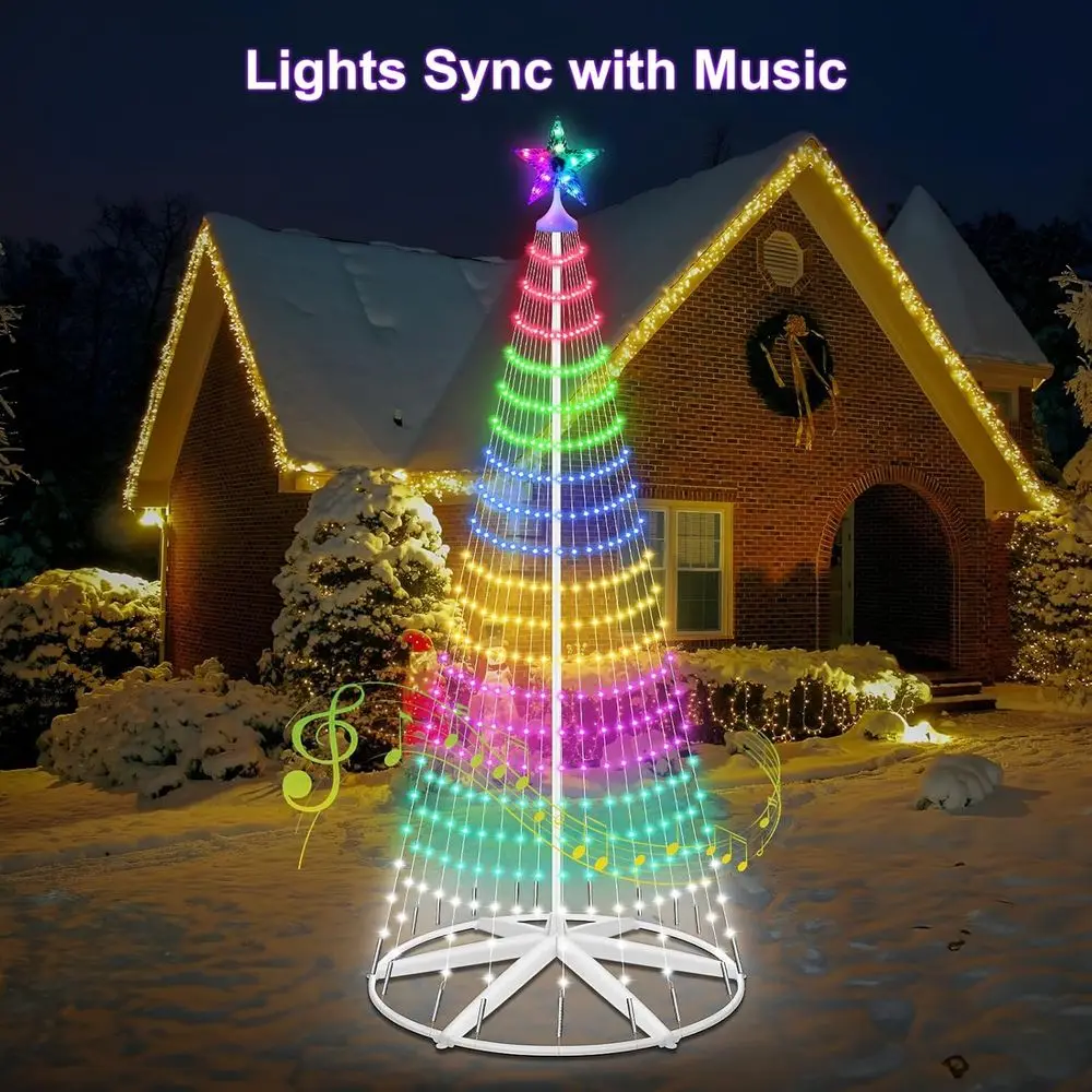شجرة مخروطية لعيد الميلاد في الهواء الطلق مقاومة للماء مع 265 مصباح LED، أضواء خرافية ذكية لتأثير وميض مزامنة الموسيقى #4