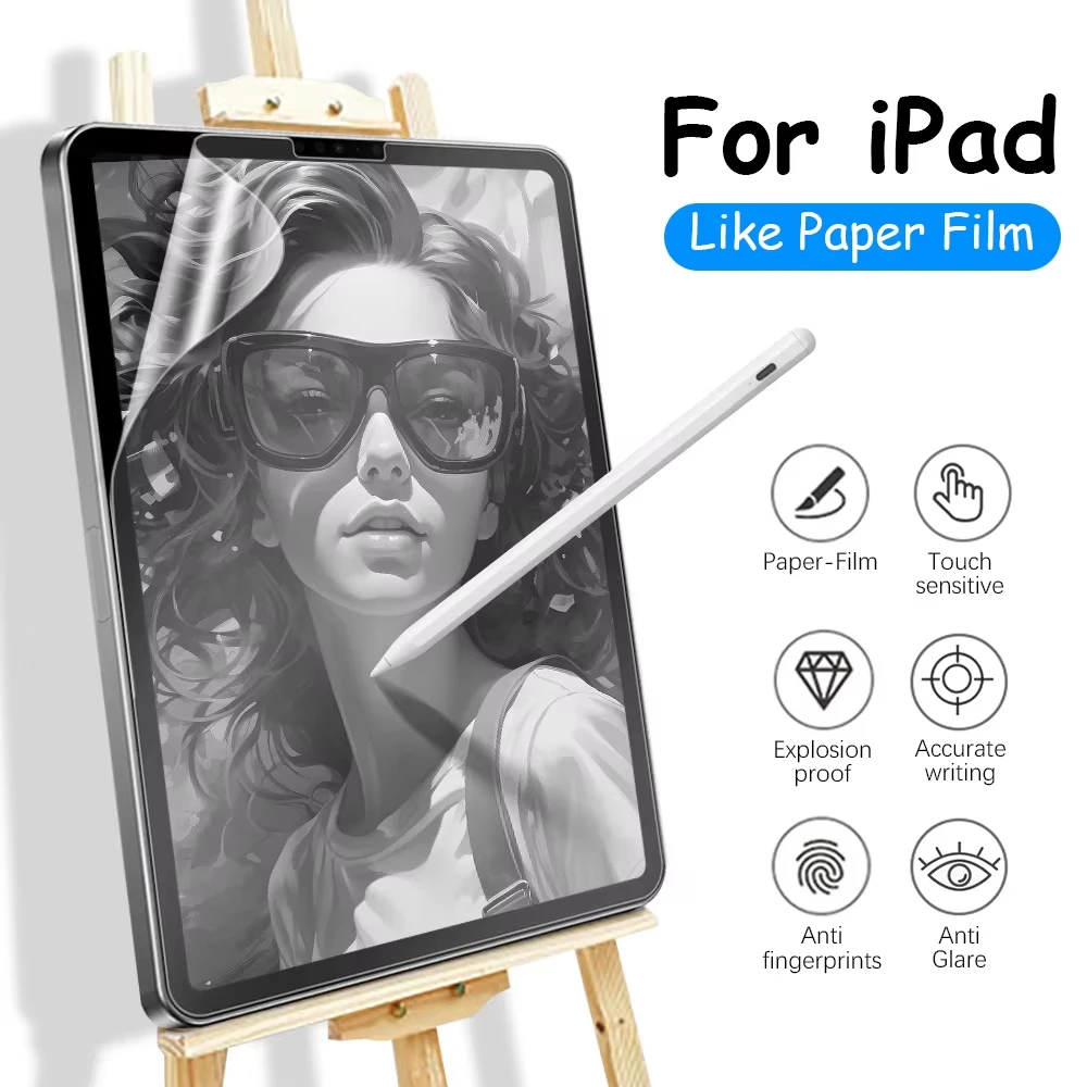 واقي شاشة مثل الورق غير اللامع لجهاز iPad Air 13 11 M2 M3 5 4 3 2 Pro 13 M4 12.9 10 9th 10th Gen A16 Mini 6 7 10.9 2025