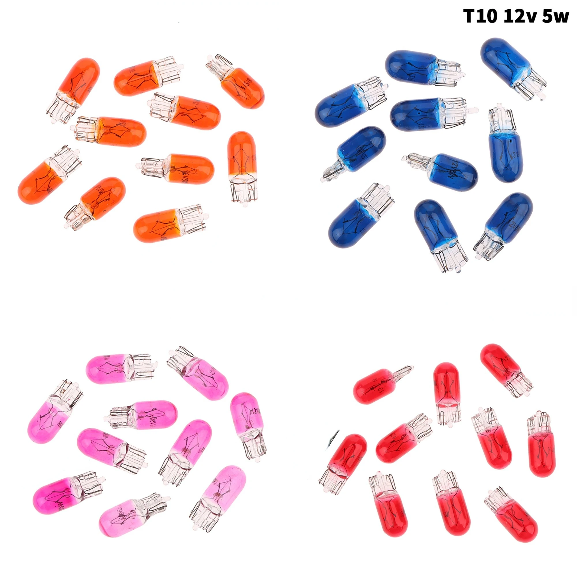 

24V 1.2W T5/12V 5W T10 Glass Light Bulb Color Temperature 2800K Dashboard Instrument Panel Brake Light Bulb Headlight Lamp Light