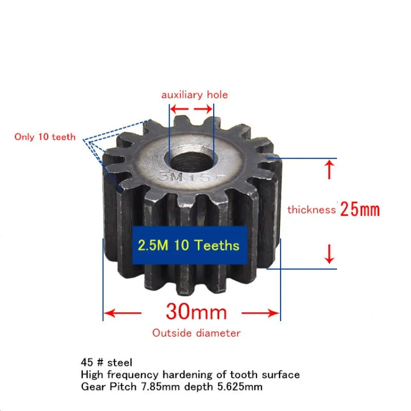 2.5M 10T/11T/12T/13T/14T/15T16T/17T/18T/19T Spur Steel Gear 10MM Hole Thickness 25mm 30MM Diameter