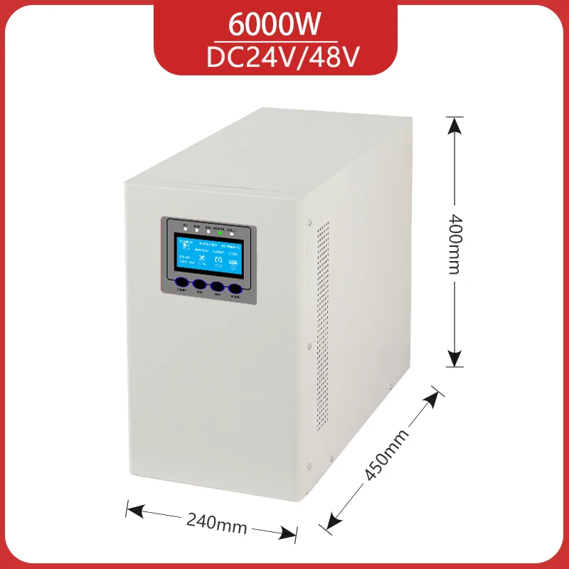 6000W Off Grid Solar Inverter Built in MPPT Low Frequency Pure Sine DC24V/48V 110V-220V 6KW Wave Home Use Inverter Custom Voltag