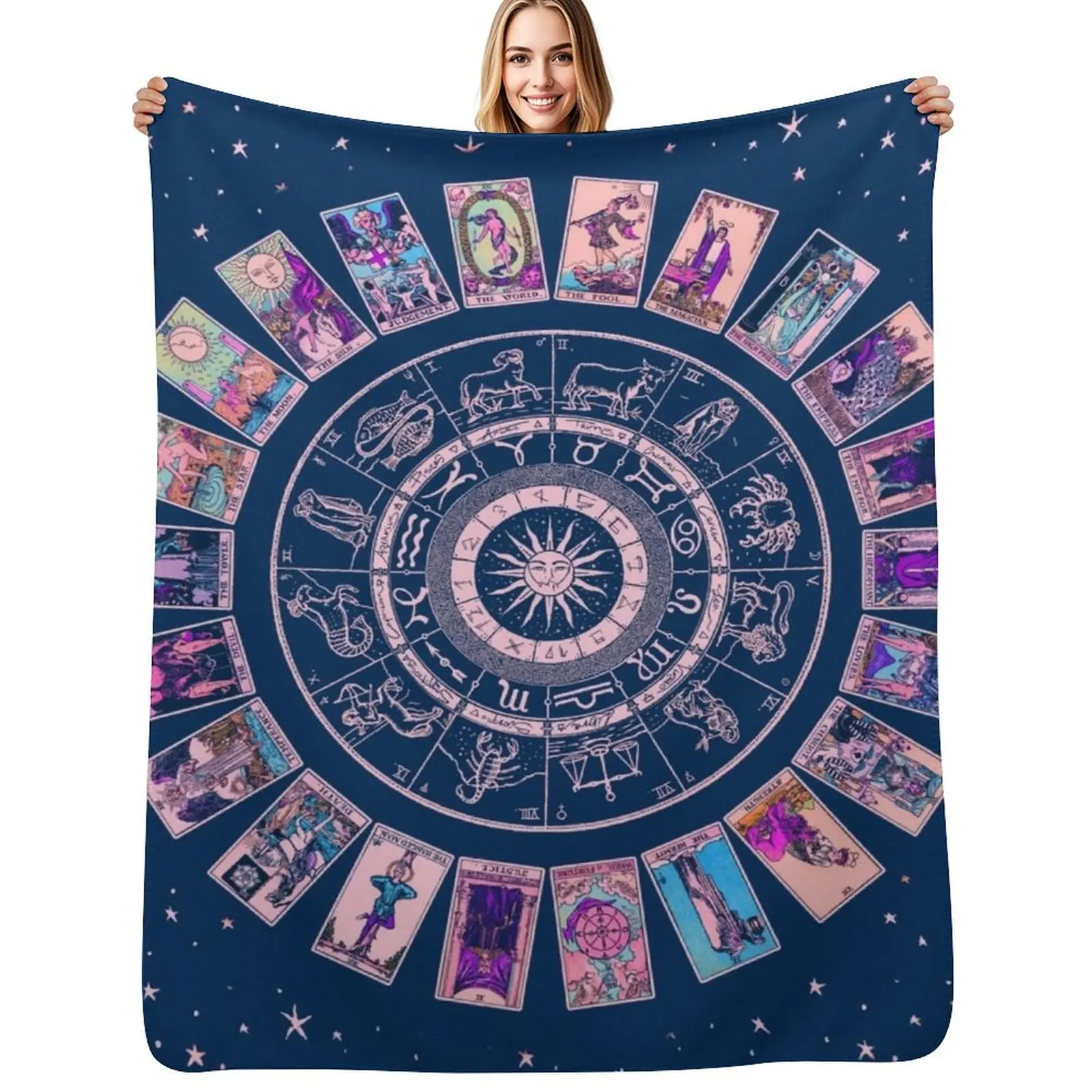 

Pastel Goth Zodiac, Astrology Chart & the Major Arcana Tarot Throw Blanket Machine Washable Soft Warm Blanket
