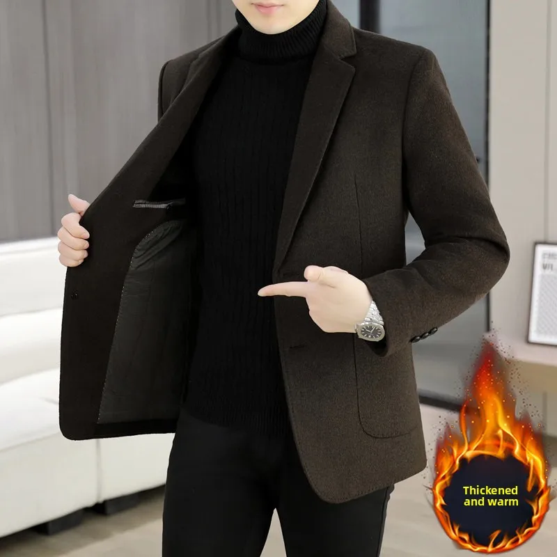 

Мужское двустороннее шерстяное пальто-пиджак для осени и зимы, повседневное, теплое, модное, деловое, универсальное, однобортное