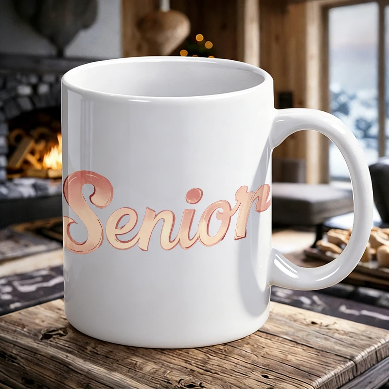 

American-style distressed rose gold 'Senior' ceramic mug, coffee mug, milk cup, office tea cup, drinking cup, gift for friends,