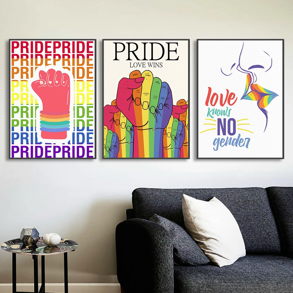 Canvas Painting Love Gay Pride Rainbow Gay Flag Character Pictures Posters and Prints Nordic Wall Art Decoration Room Home Decor