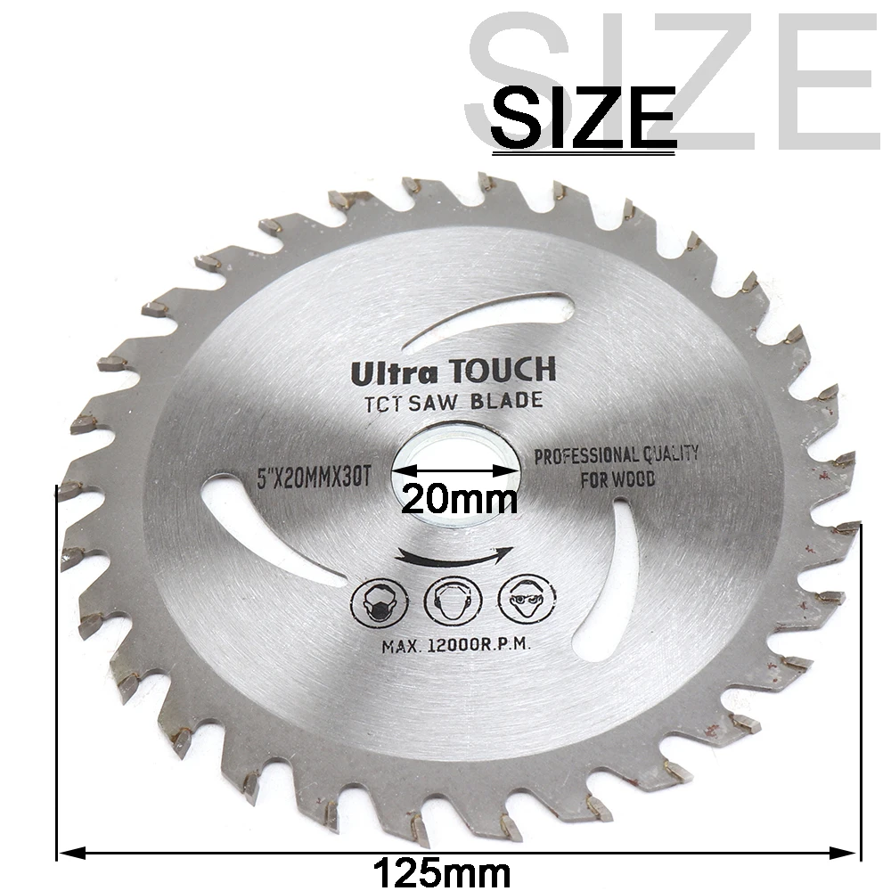1Pc Lama per sega circolare in lega da 5 pollici Disco da taglio in metallo duro con foro da 20 mm per la lavorazione del legno Disco da taglio in plastica 30 denti
