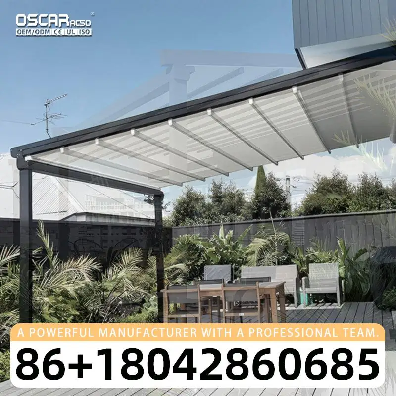 

Outdoor Shade Electric Automatic Motorized Waterproof Sliding Awning Smart Roof Opening Gazebo for Beach Garden Patio Retractabl