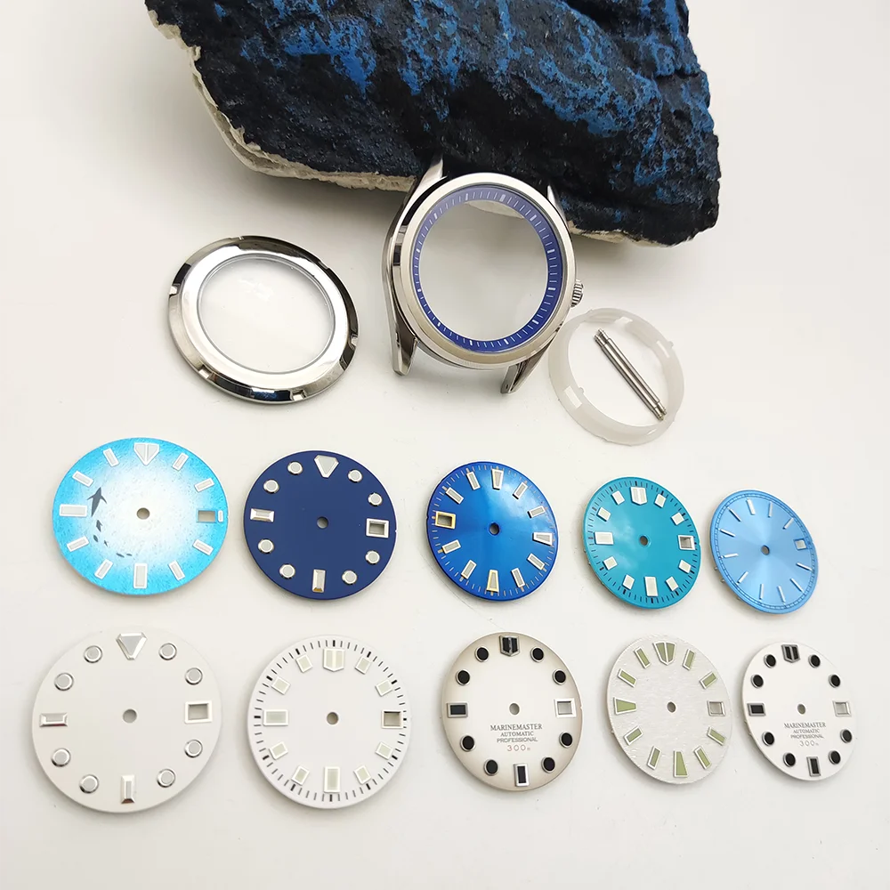 Мужская модель 40 мм из нержавеющей стали, фурнитура для часов, прозрачная задняя часть с синей внутренней затемненной вставкой, механизм NH35, искусственная кожа NH36