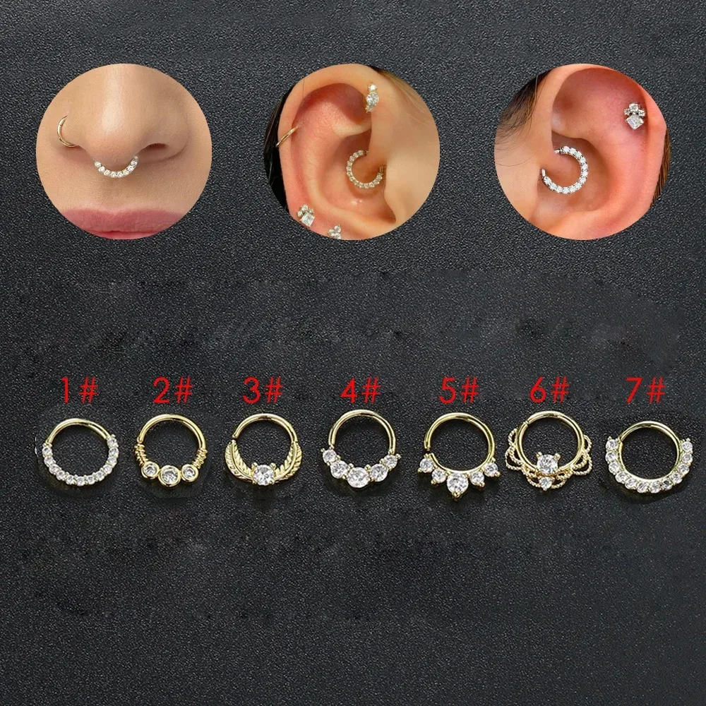 Anneaux de nez couleur or pour femmes, Punk gothique, Micro-ensemble, Zircon, Cartilage, Daith, boucles d'oreilles, Septum, anneau, corps, oreille, Piercing, bijoux