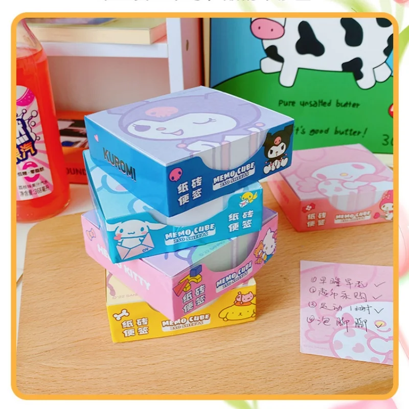 250Pcs Sanrio Sticky Notes Hello Kitty Kuromi Cinnamoroll Kawaii Cartoon Anime Sticky Notes Thickened Student Message