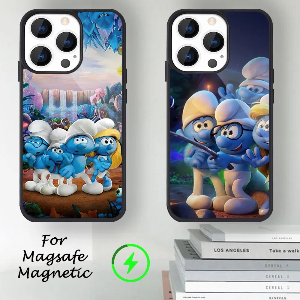 Cartoon The S-Smurfs Phone Case For iPhone 14 13 12 11 15 Pro Max Magsafe Magnetic