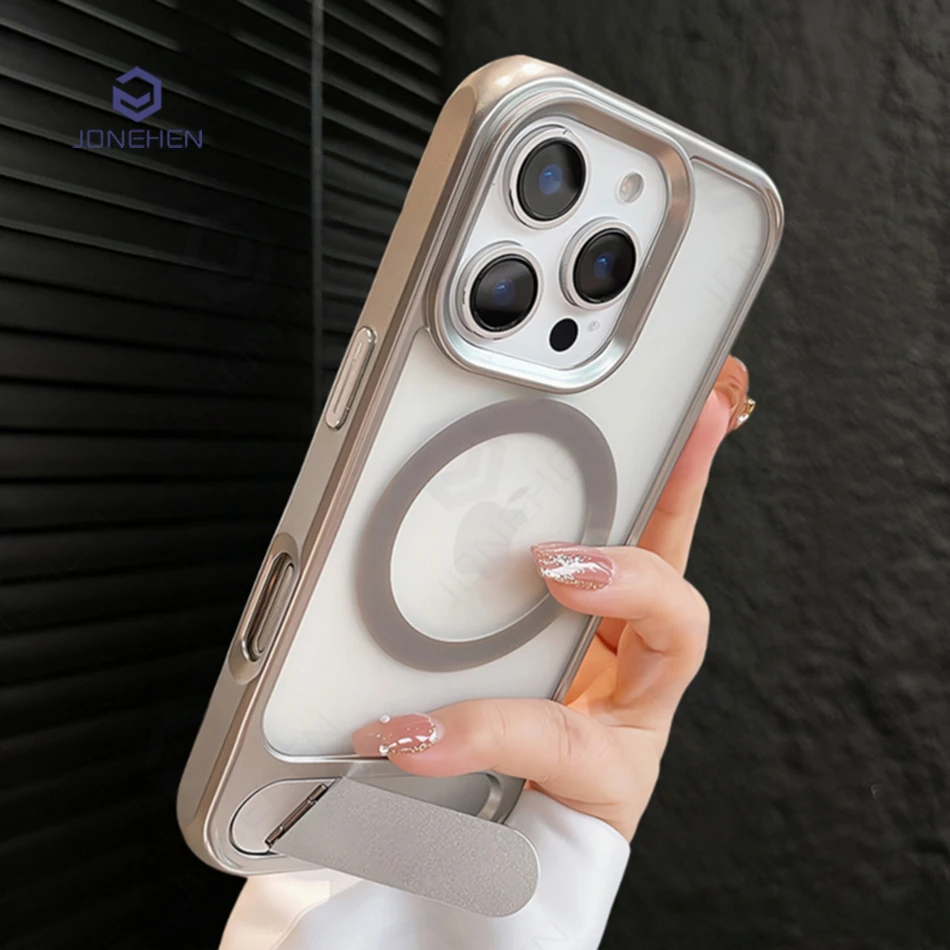 

Матовый прозрачный невидимый складной магнитный чехол-подставка для iPhone 15, 16, 17 Pro Max 14, 13, 12, чехол для беспроводной зарядки Magsafe