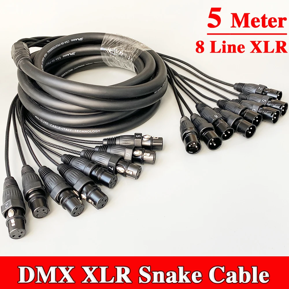 5Meter 8CH Multi Line Audio DJ Stage Lighting Sound DMX Snake Cable 3Pin XLR Signal Spliter Cable Male Female Mixer Microphone