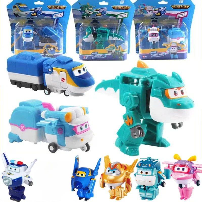 

2" Mini Super Wings Figurines Transforming Deformation Airplane Robot Action Figures Car Transformation Models Decor Xmas Gift