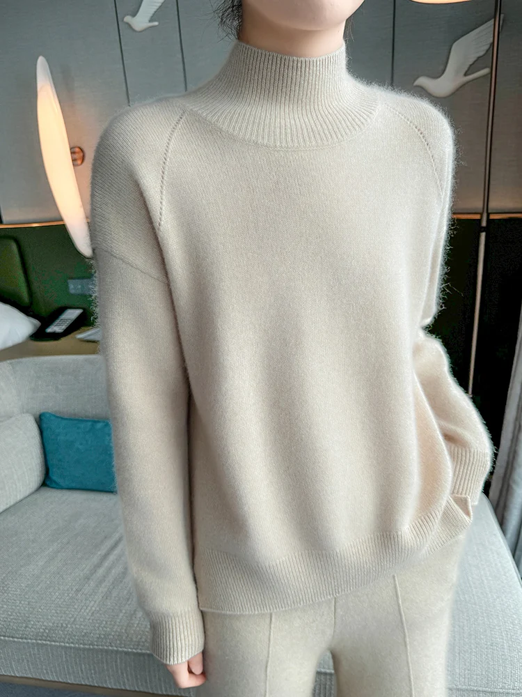 

Light Luxury Woman 100% Cashmere Sweater New Autumn Winter Loose Knitted Pullover Thick Long Sleeve Clothing Tops Ladies Jumper