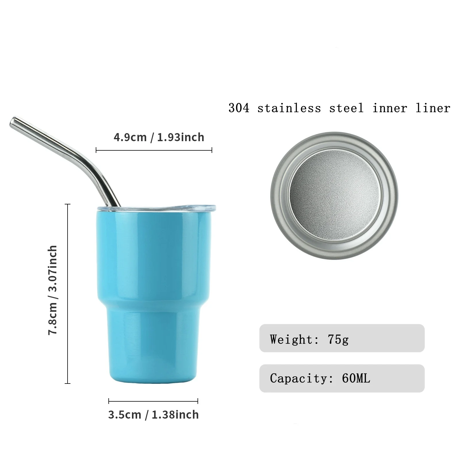 2oz Mini Spirits Glass Stainless Steel Straw Insulated Cold Cup Portable Small Wine Glass Gathering party cup Straw cup