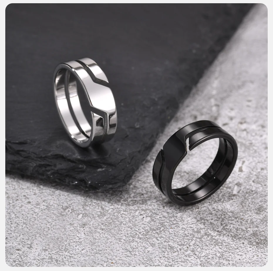 Vnox Geometrischer Ring für Männer, poliertes Edelstahlband in Schwarz-Silber-Farbe, Größe 7-11, minimalistischer Herrenring, Schmuckgeschenk – Detail 7