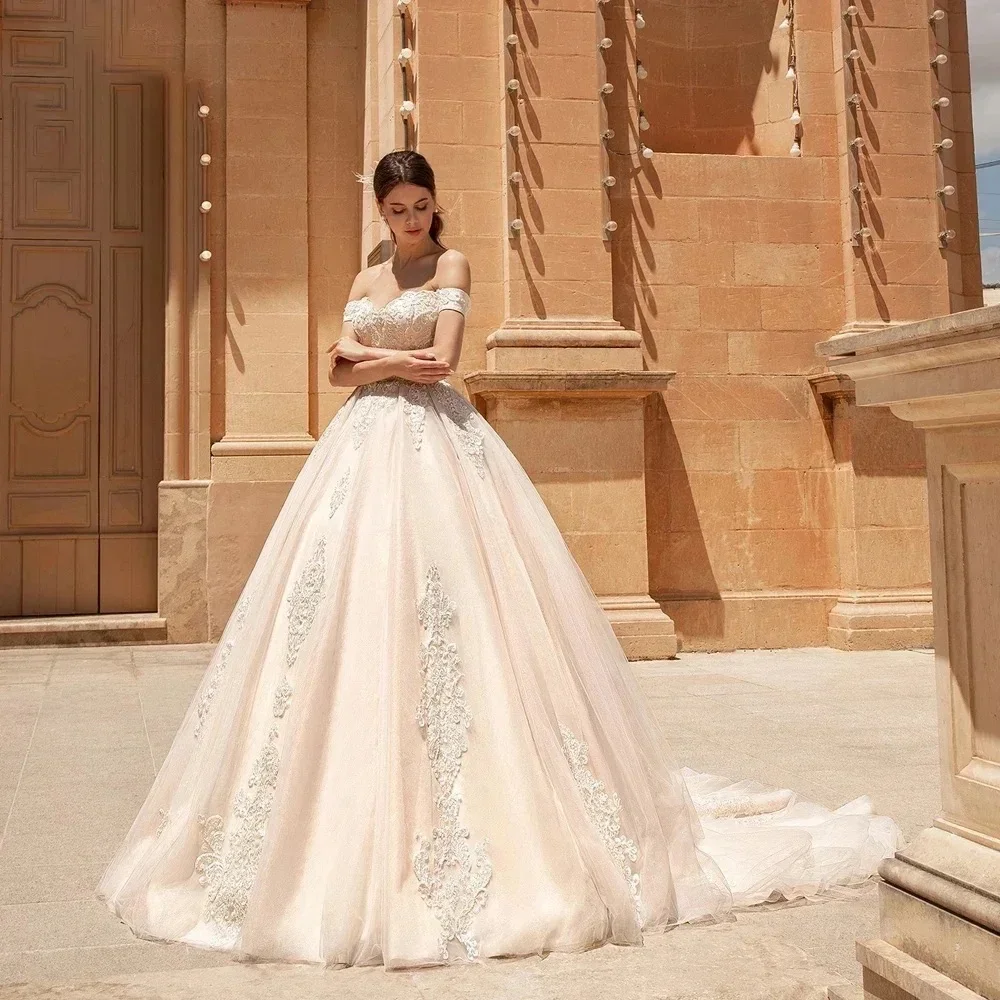 

Elegant A-Line Chiffon Decal Women's Wedding Dress Sexy Sweetheart Off Shoulder Dance Bridal Ggown Vestido De Novia Customized