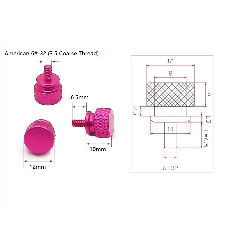 6#-32x6.5 /m3.5 Colorful Aluminum Alloy Step Thumb Screw Computer Screw Knurled Hand Screws Anodized 10 Colors