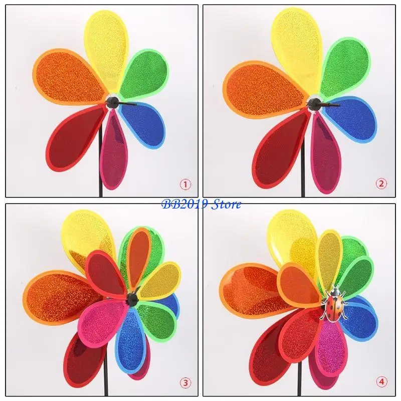 Q0KB Sequíns Insecto Windmill Whirligig Spinner viento Decoración del jardín del jardín Juguete