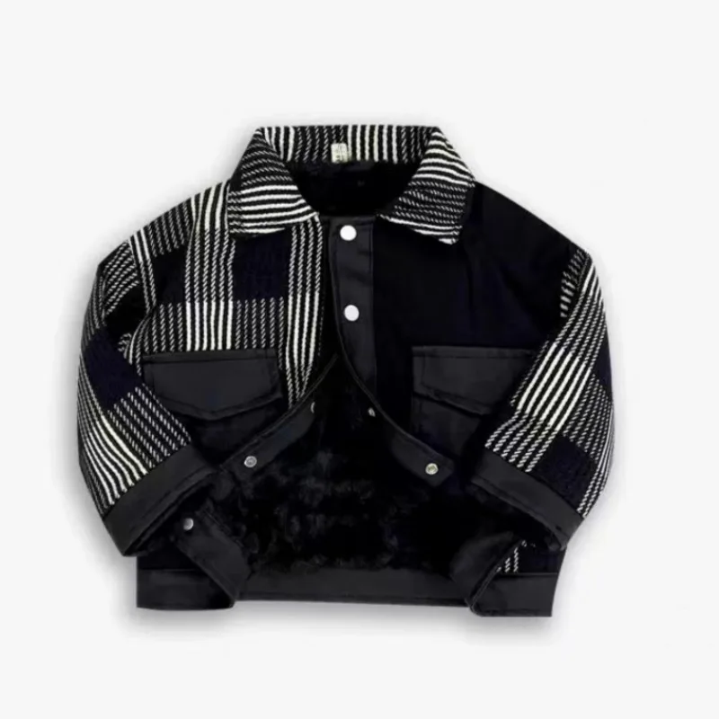

Boys' Coat with Thick Velvet for Autumn and Winter 2025 New Cool and Stylish Cotton Jacket