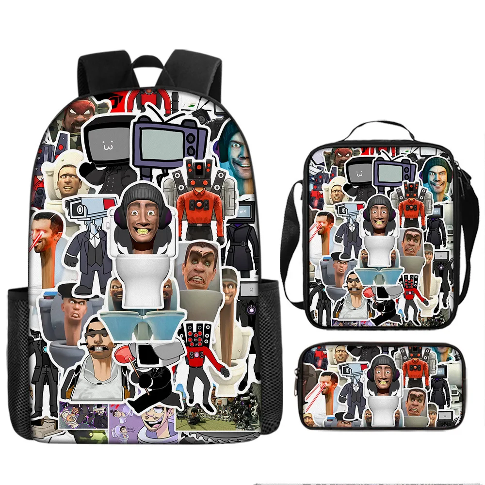 Hip Hop Youthful Novelty skibidi toilet 3D Print 3pcs/Set Student Travel bags Laptop Daypack Backpack Lunch Bag Pencil Case