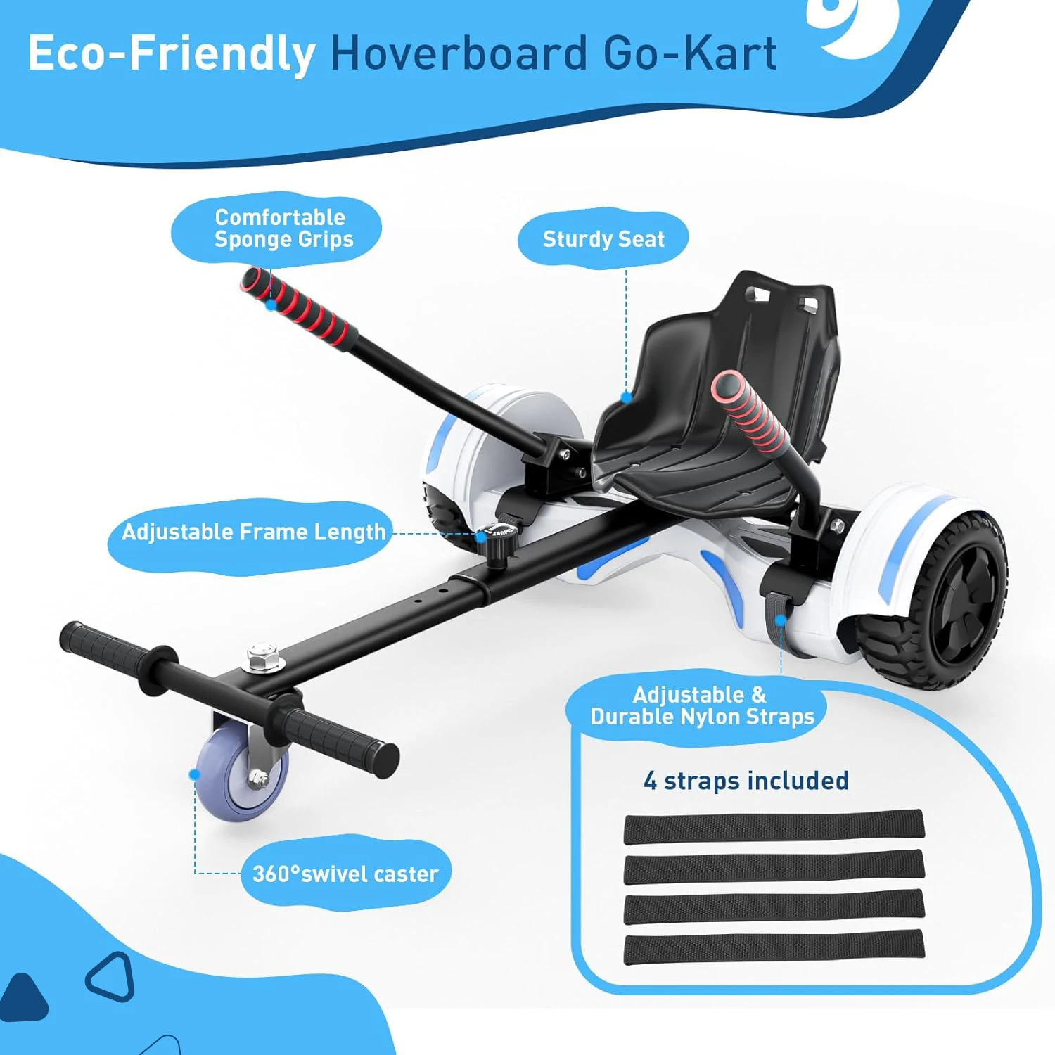 Hoverboard-Sitzbefestigung für 6,5" 8" 8,5" 10" Hoverboards, verstellbarer Rahmen, einfach zu montierendes Go-Kart für Kinder und Erwachsene